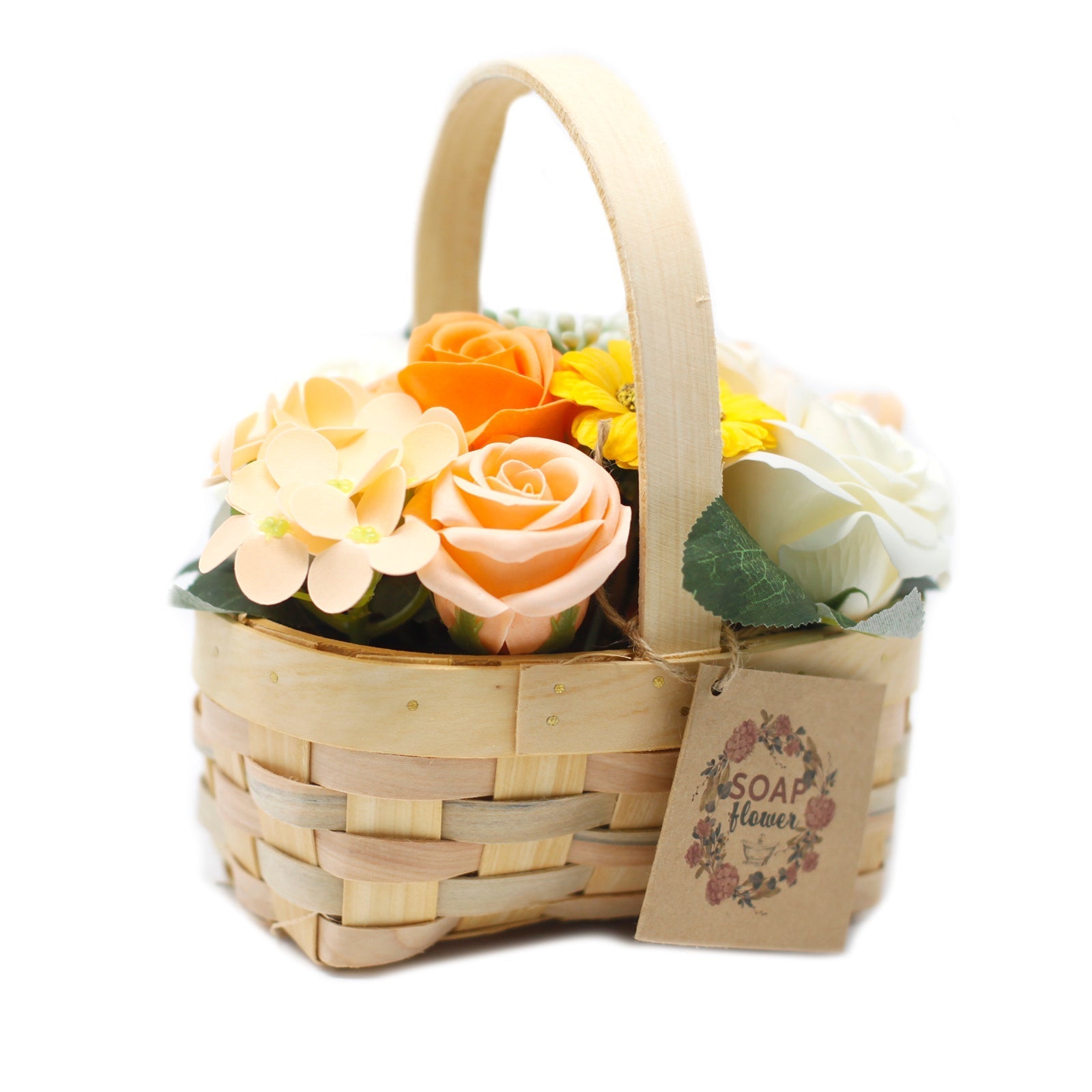 Medium Bouquet of Soap Flowers in Wicker Basket Peach - Ultrabee