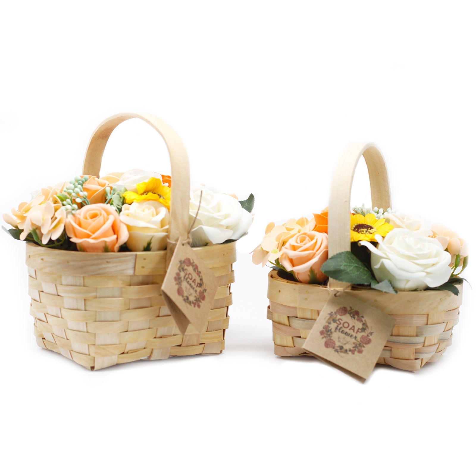 Medium Bouquet of Soap Flowers in Wicker Basket Peach - Ultrabee