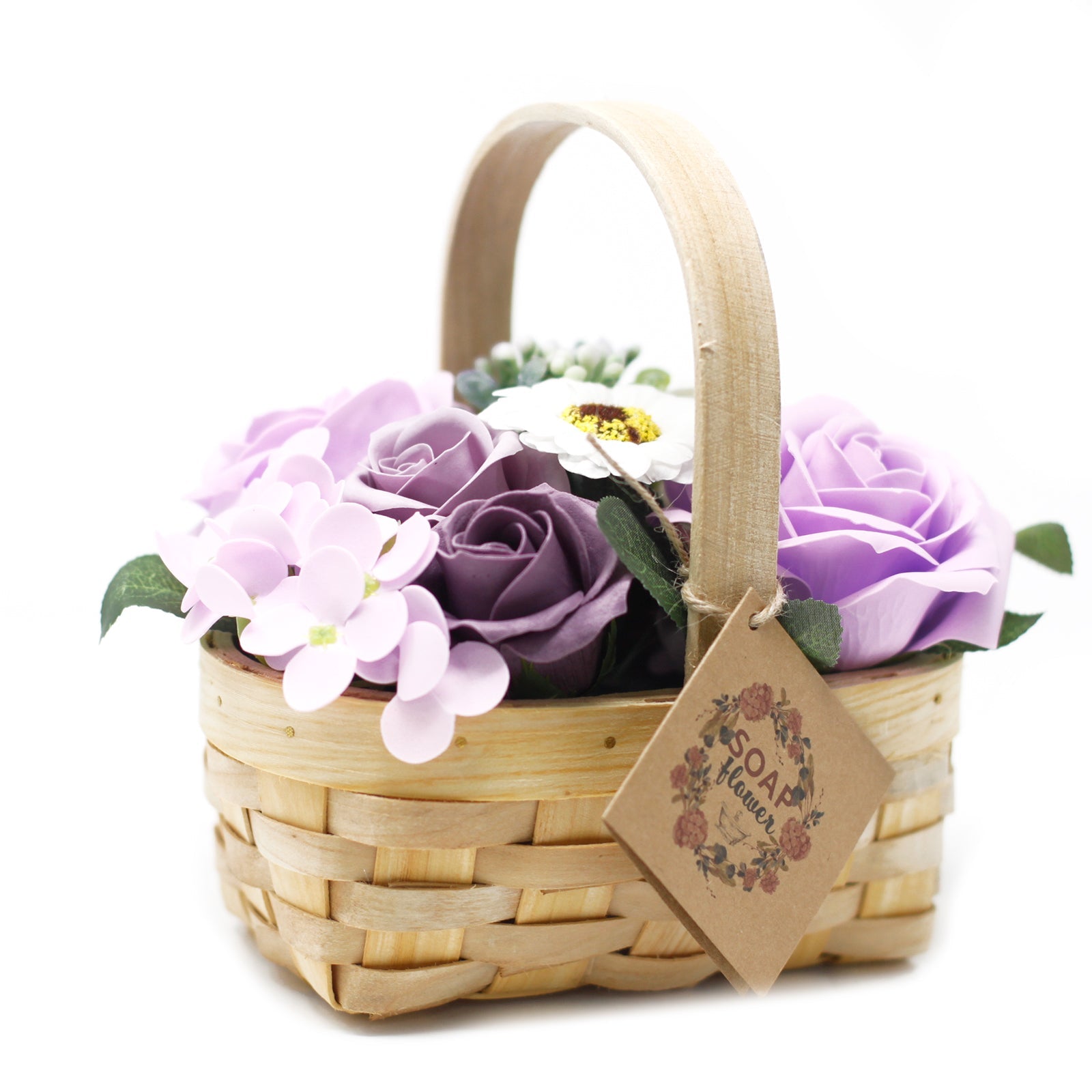 Medium Bouquet Soap Flowers in Wicker Basket Lilac - Ultrabee