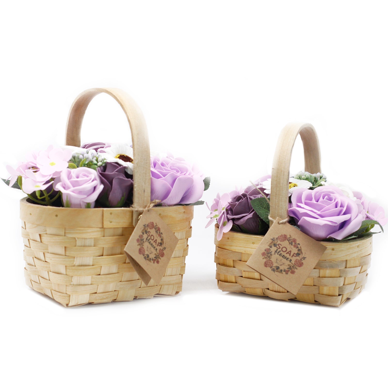 Medium Pink Bouquet of Soap Flowers in Wicker Basket - Ultrabee